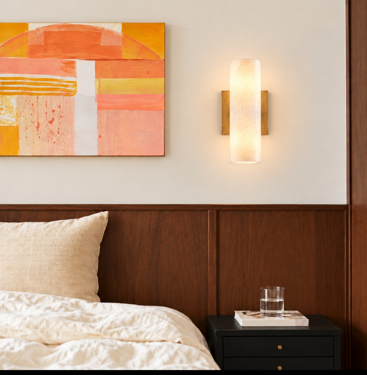 Wolvina Natural Marble Tube Sconce with Sleek Metal Details