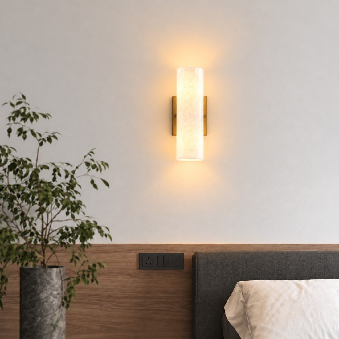 Wolvina Natural Marble Tube Sconce with Sleek Metal Details