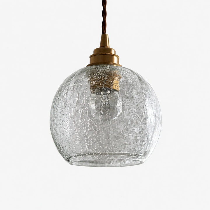 Style D brass pendant light with clear crackle glass cylinder shade