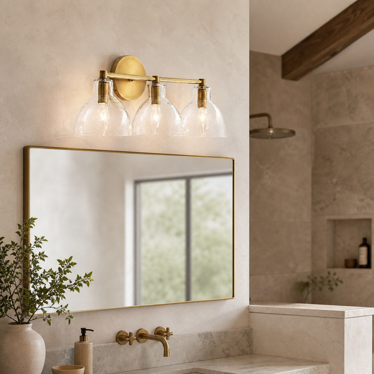 Glavira Recycled Glass Double Sconce - Indoor Brass Wall Lighting