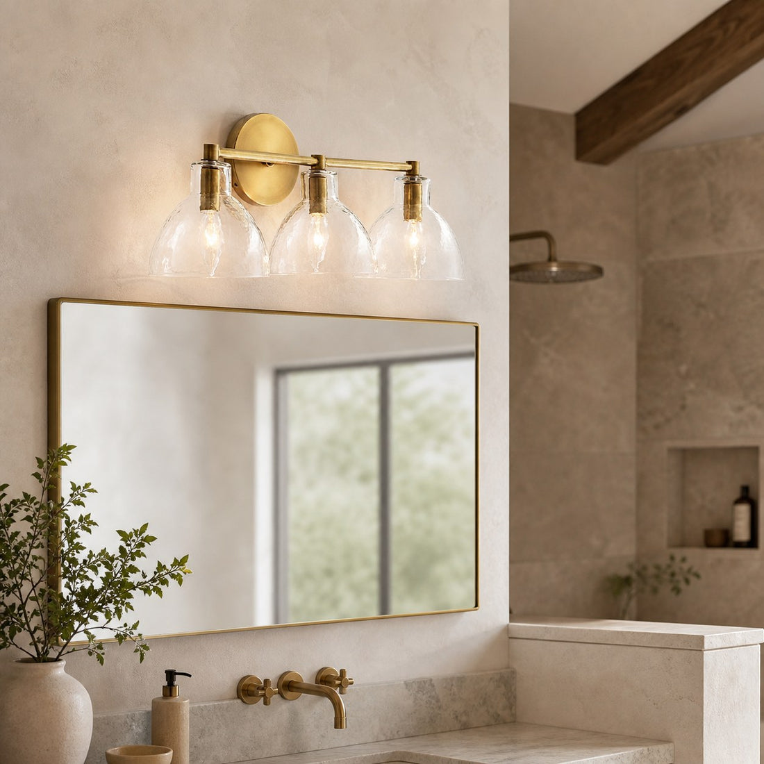 Glavira Recycled Glass Double Sconce - Indoor Brass Wall Lighting