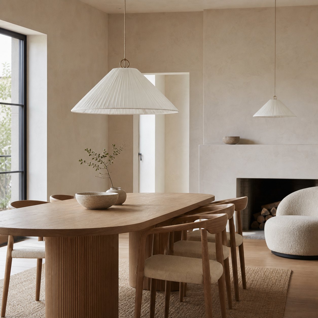 Lindi - aged brass and linen oversized scalloped pendant