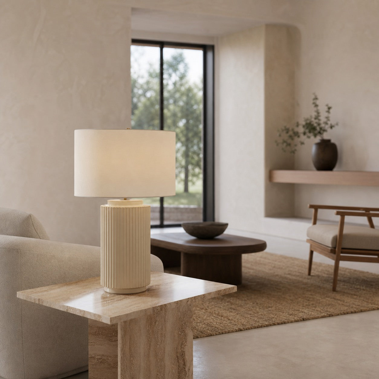 Ceruna Minimalist Ceramic Table Lamp - Ceramic Base With A Linen Lampshade