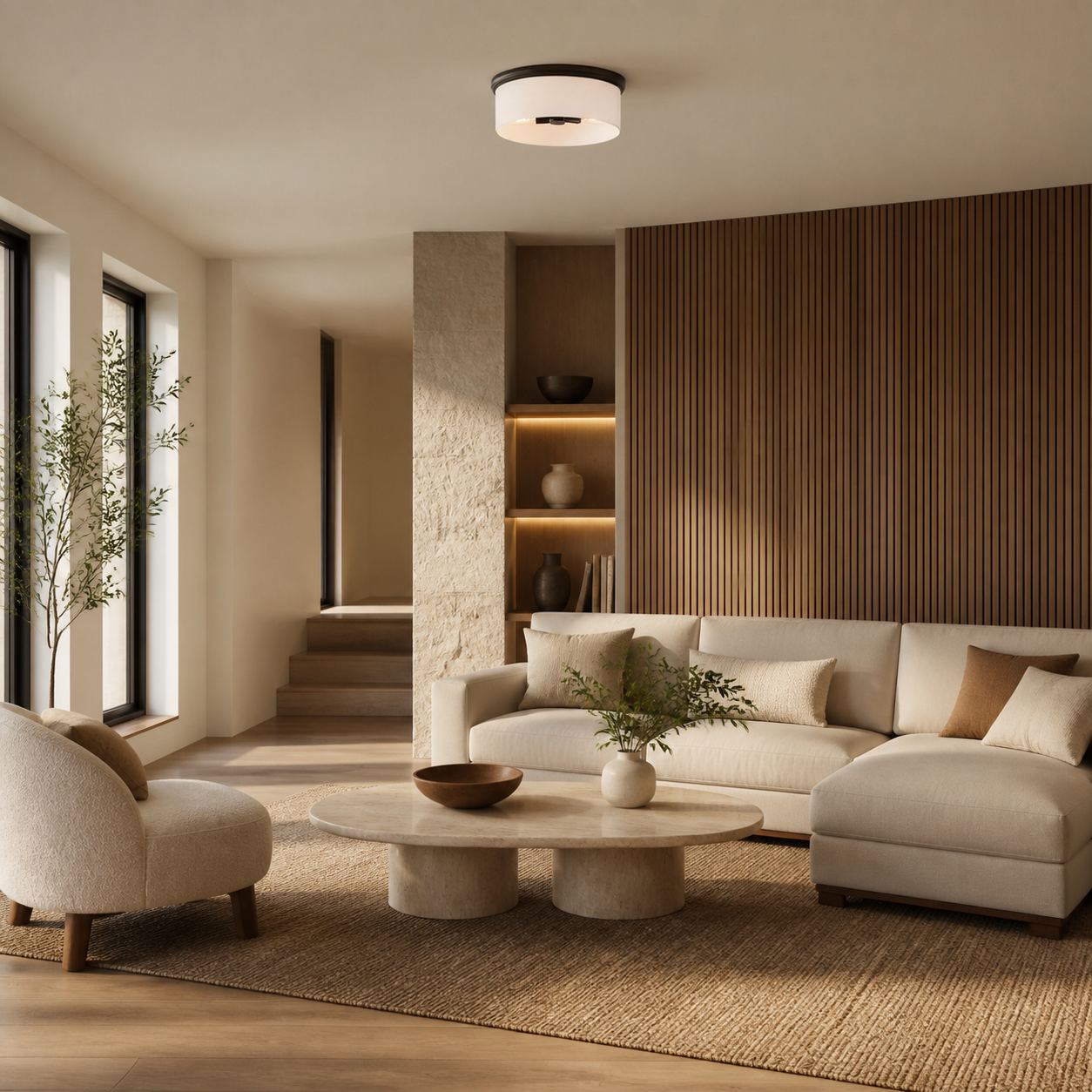 Roven Flush Mount Ceiling Lamp with Opal Glass Dome - Sleek Design for Bedroom and Living Room
