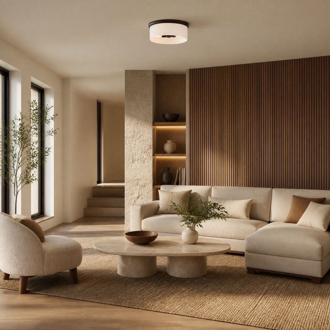Roven Flush Mount Ceiling Lamp with Opal Glass Dome - Sleek Design for Bedroom and Living Room