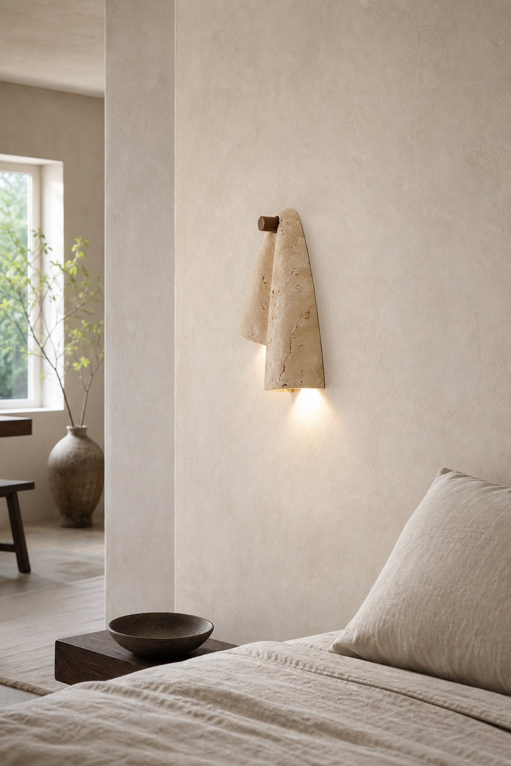 Travertine Wall Lamp – Minimalist Stone Sconce Decorative Lighting for Living Room