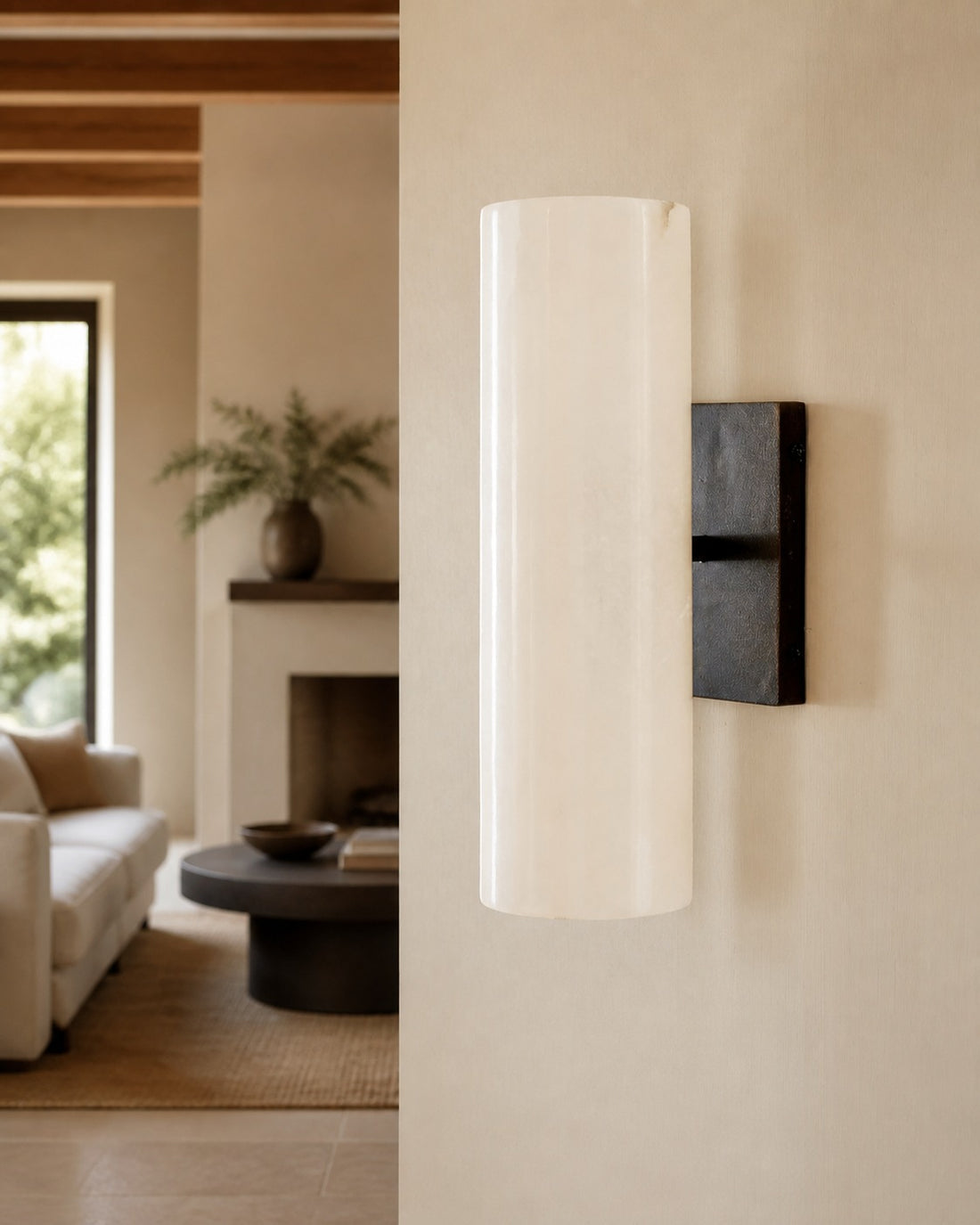 Wolvina Natural Marble Tube Sconce with Sleek Metal Details