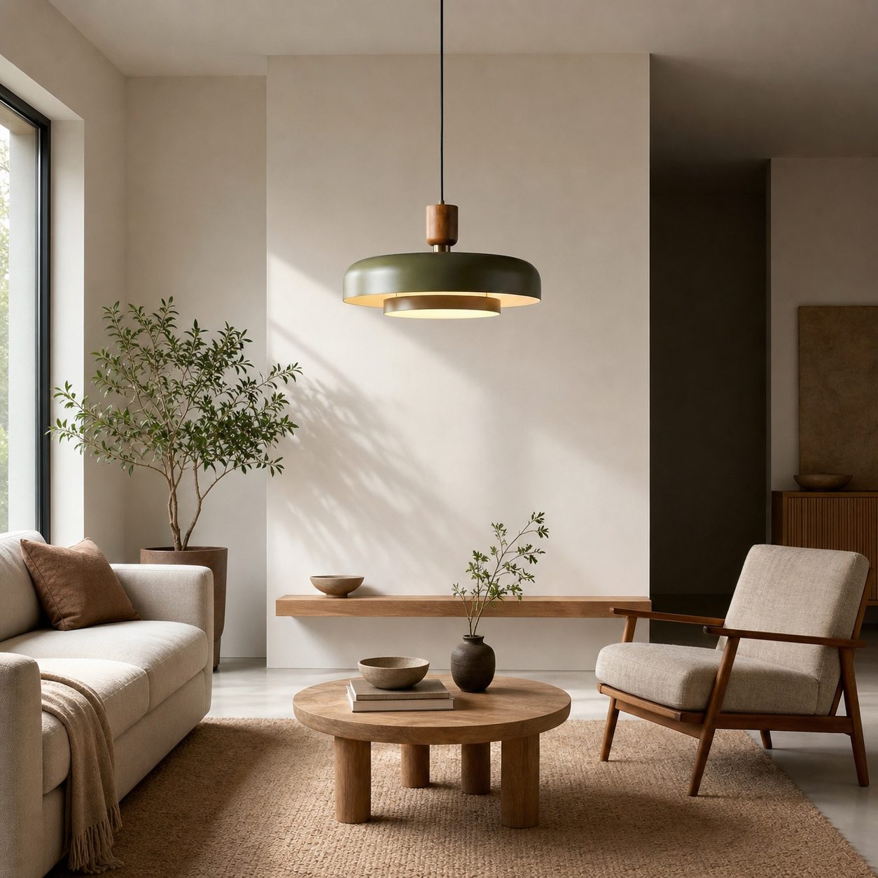 Orbulis Natural Wood Grain Circular Pendant – Modern Minimalist Light for Islands and Foyers