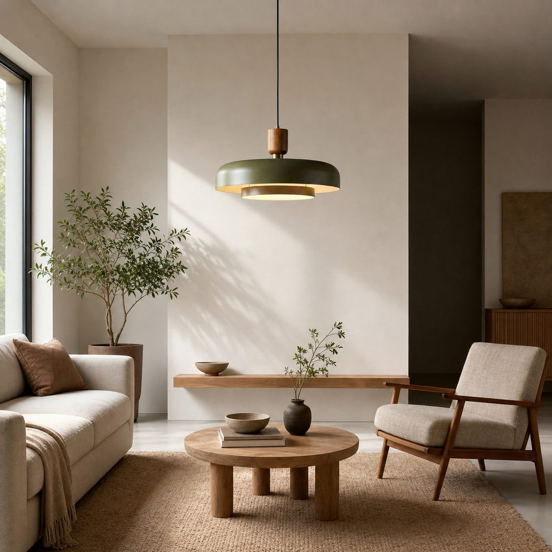 Orbulis Natural Wood Grain Circular Pendant – Modern Minimalist Light for Islands and Foyers