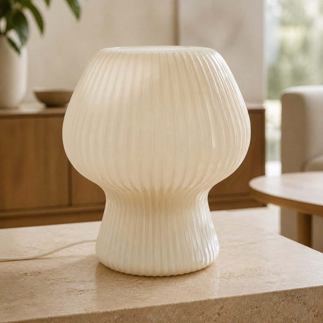 Novarise Ribbed Glass Table Lamp – Textured Glass Accent Lighting