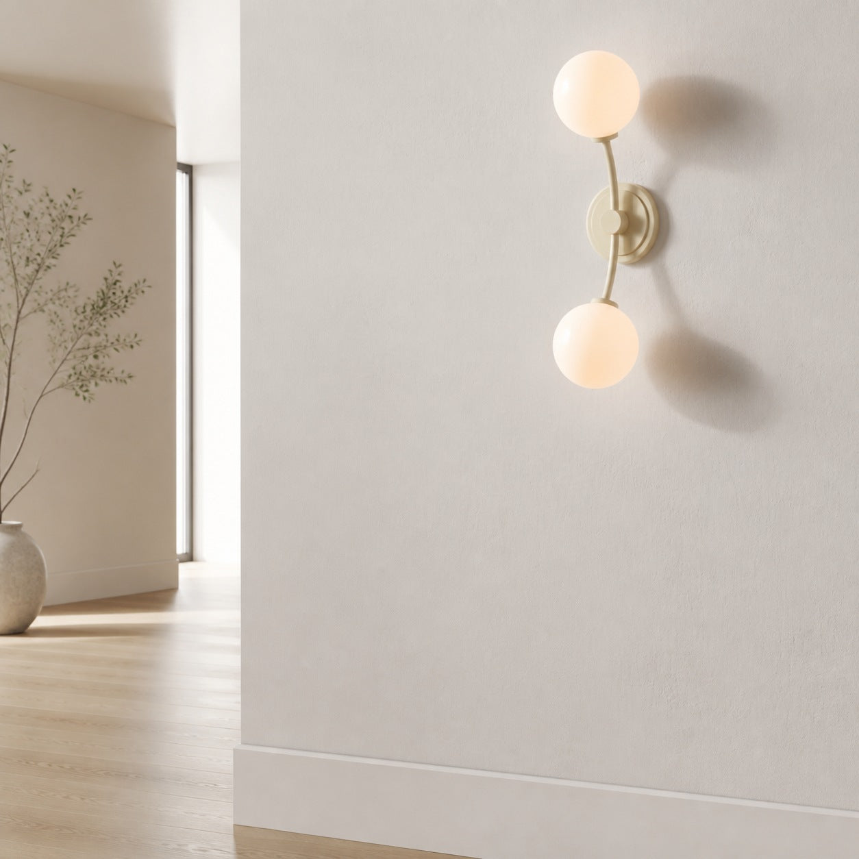 Arden Glass 2 Light Iron Wall Sconce - Modern Curved Design for Bathroom or Hallway