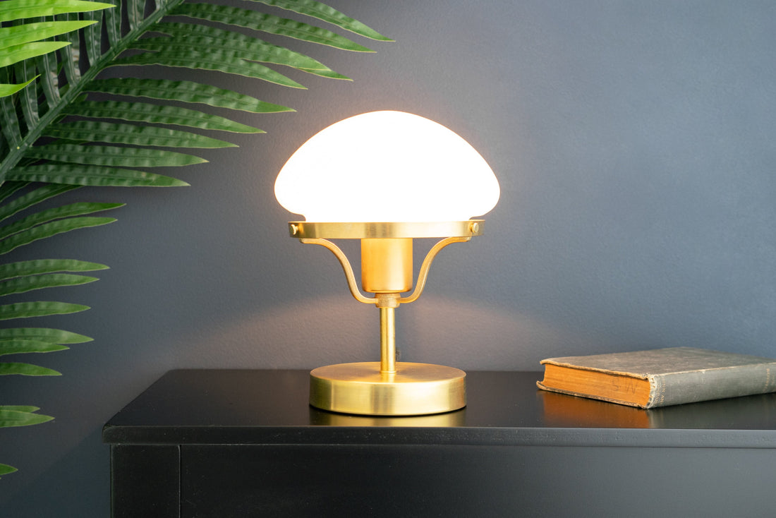 Ornato Luxe Modern Brass or Black Table Lamp With Art Deco Lustre