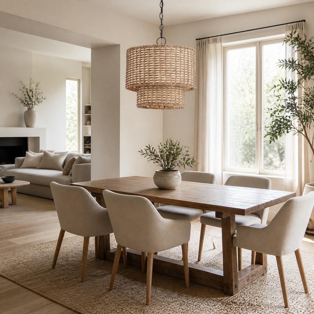 Rattanvo Dual Drum Rattan Pendant – Organic Texture for Dining Areas and Lobbies