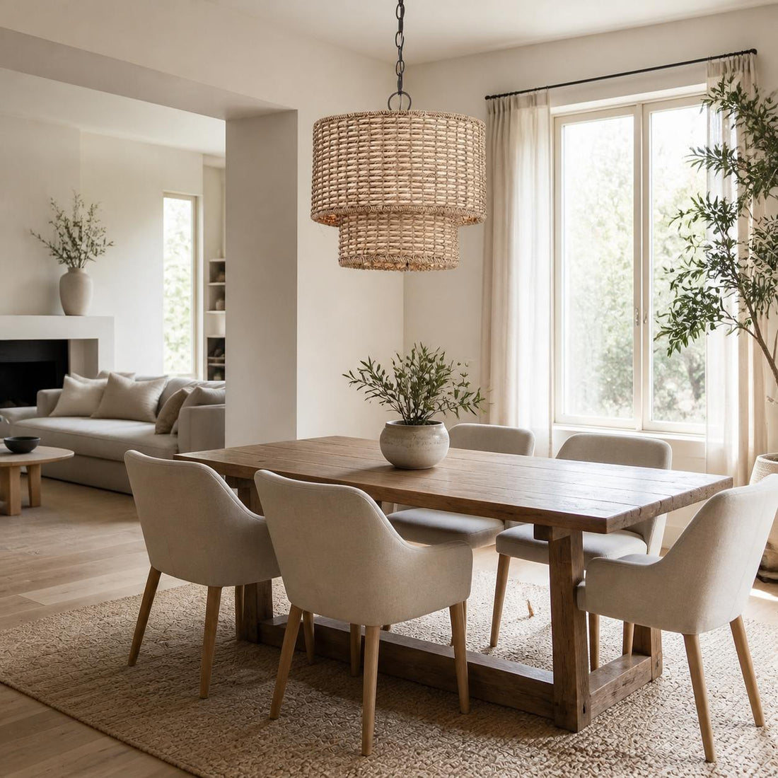 Rattanvo Dual Drum Rattan Pendant – Organic Texture for Dining Areas and Lobbies