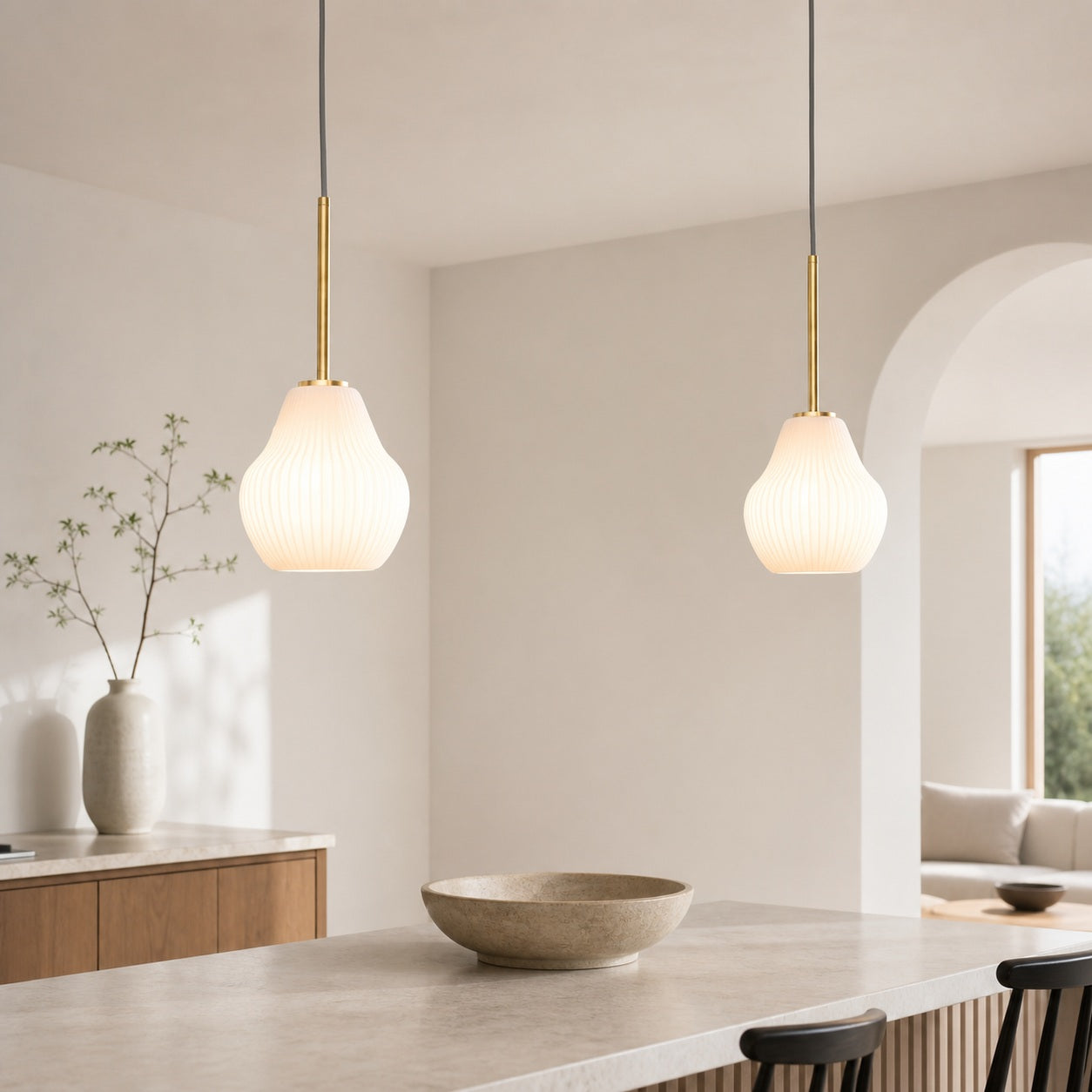 Rivrona Ribbed Pendant – Modern Ribbed Glass Light with Metal Finish