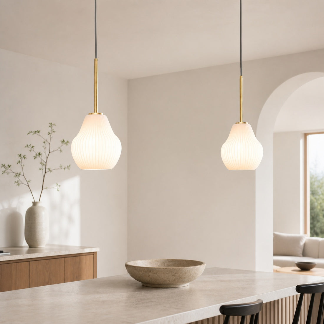 Rivrona Ribbed Pendant – Modern Ribbed Glass Light with Metal Finish