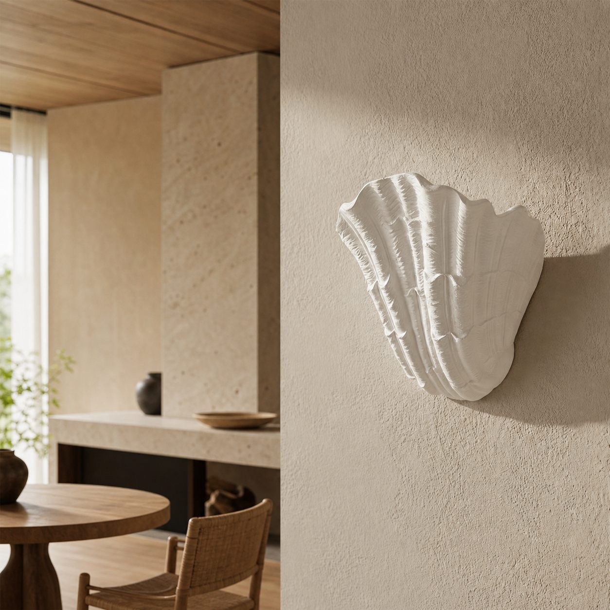Seavira Organic Seashell Texture Wall Light - Modern Plaster Sconce for Living Room and Entryway