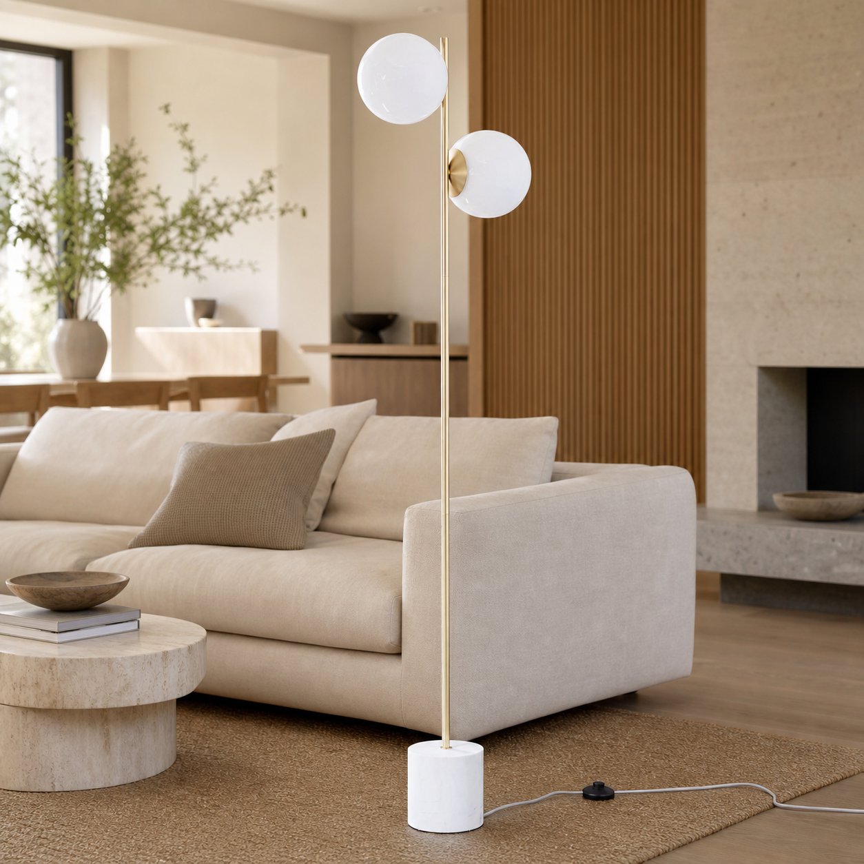 Alessora Sphere Stem Floor Lamp – Metal Frame Marble Base Elegant Lighting