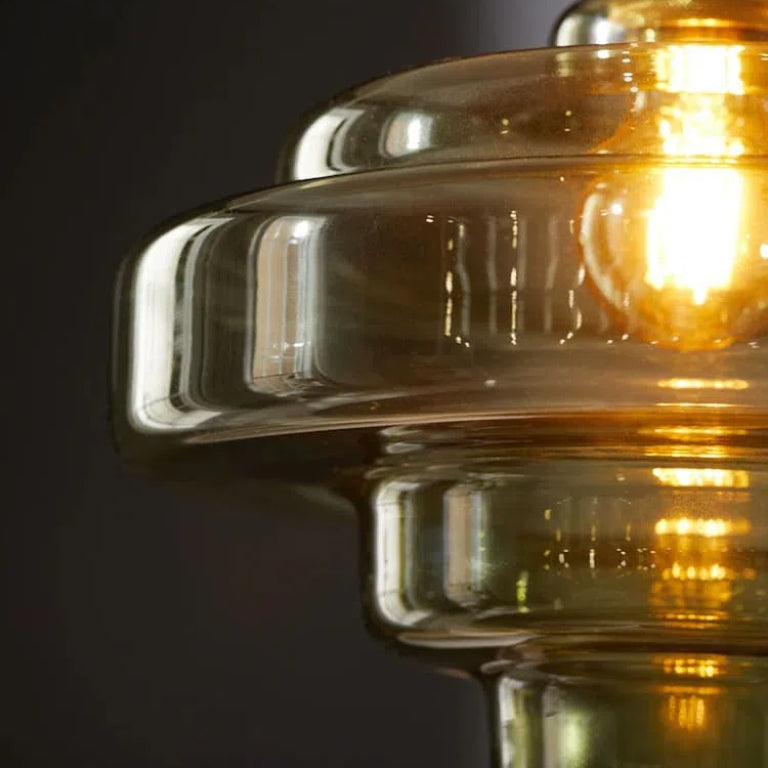 Olive Green Handblown Glass Pendant Lamp - Multi Tiered Hanging Lamp