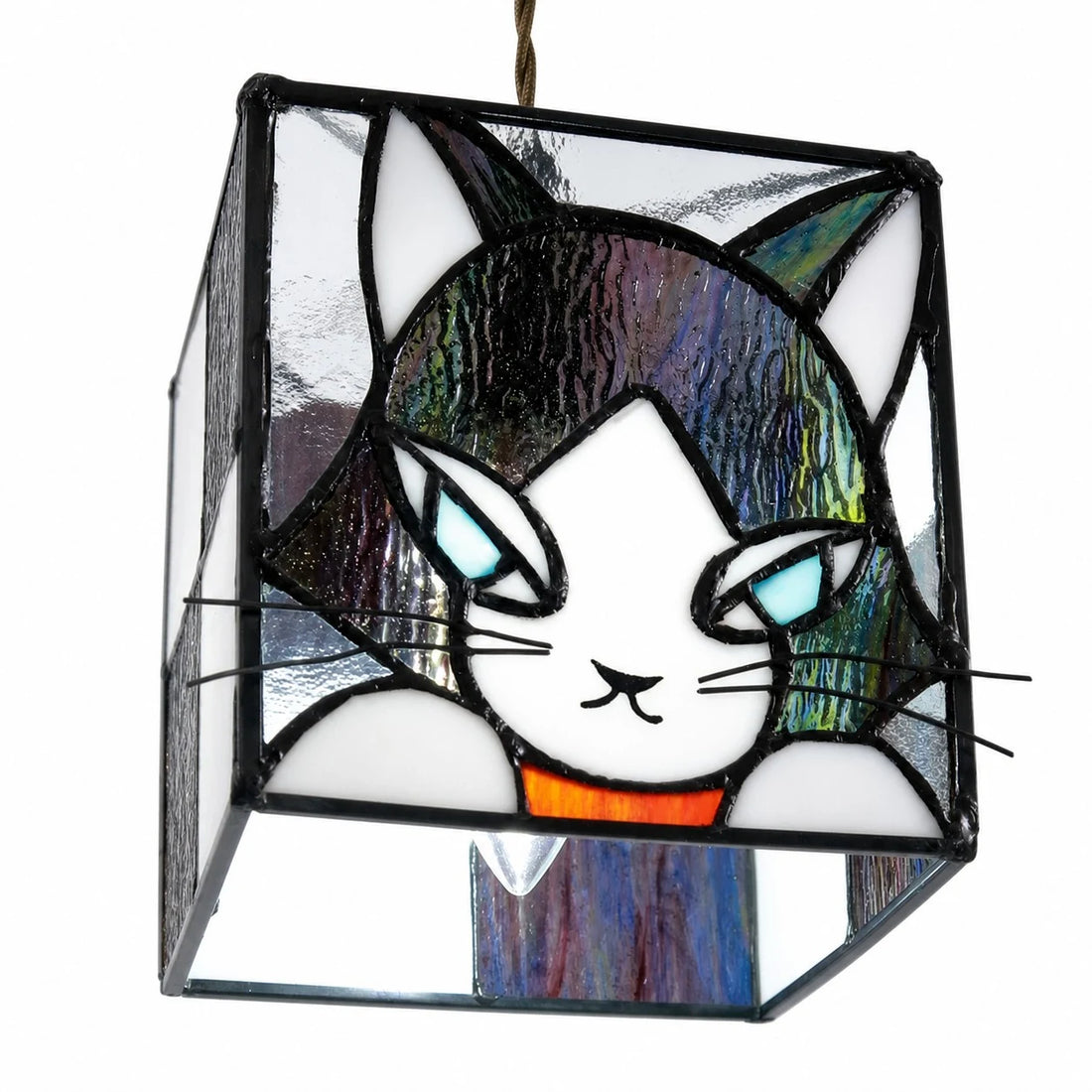 stained glass cat pendant light material detail