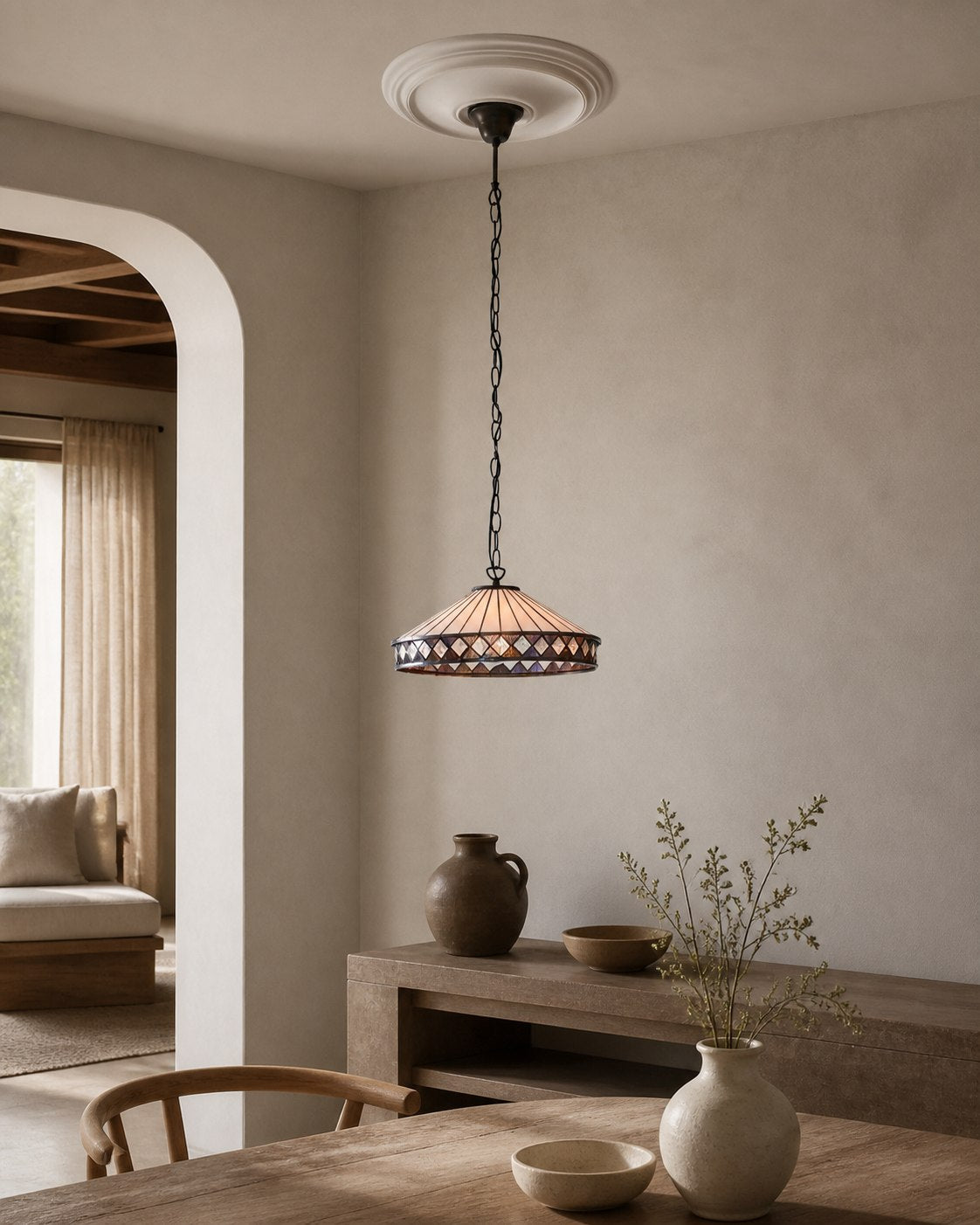 TF Fargo Pendant Light - Tiffany Style Lighting with an Art Deco Shade and Adjustable Chain
