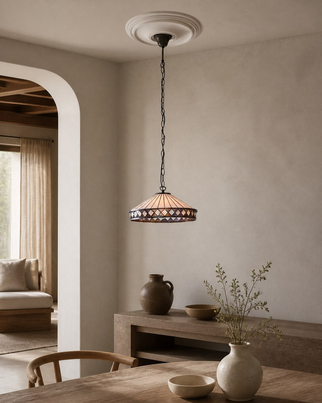 TF Fargo Pendant Light - Tiffany Style Lighting with an Art Deco Shade and Adjustable Chain
