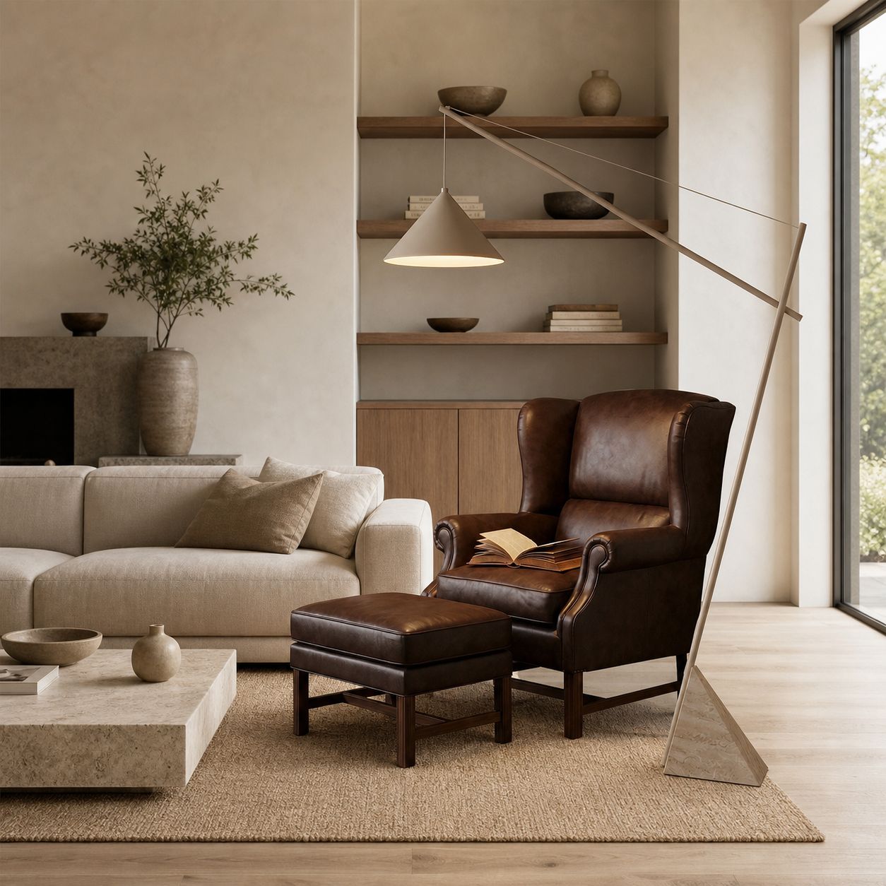 Grande Travertine Floor Lamp
