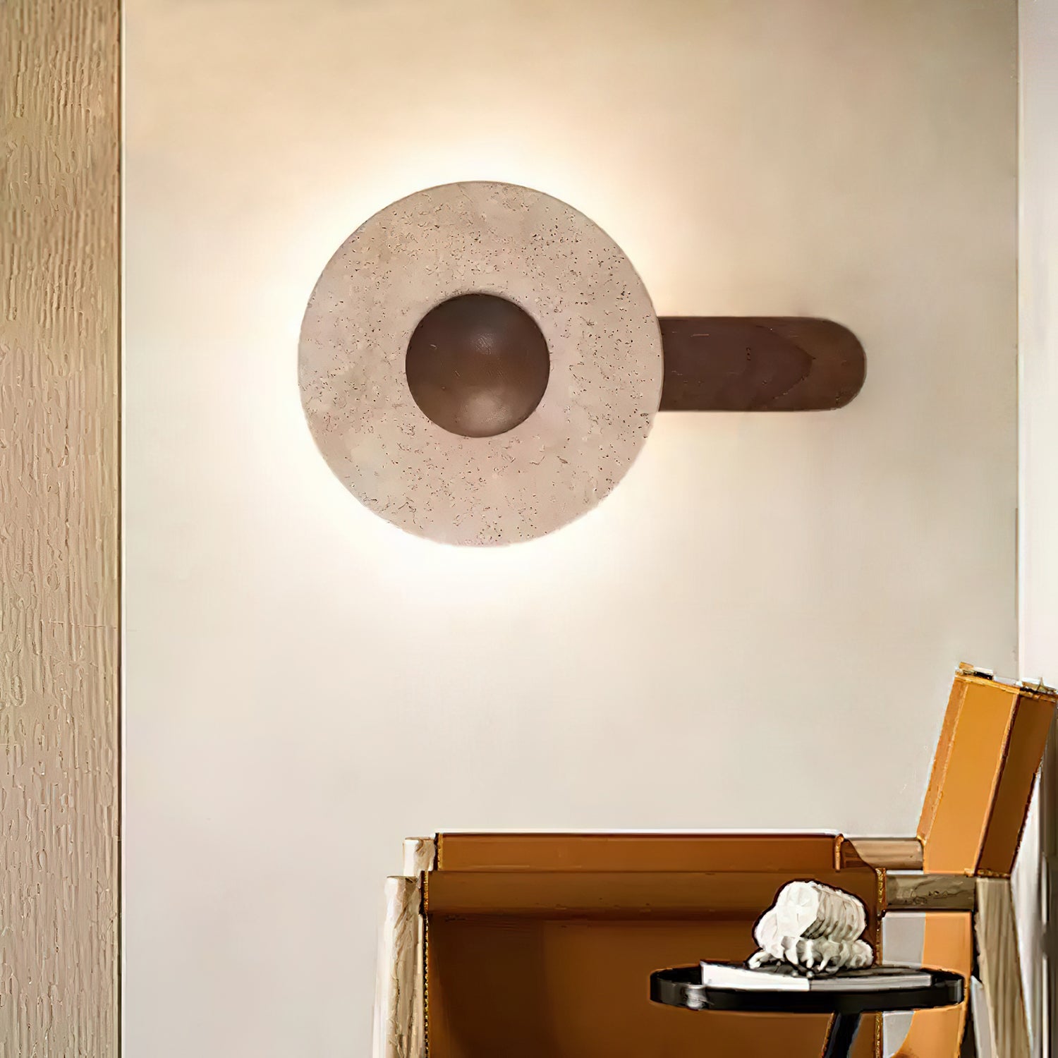 Yellow Travertine Wood Wall Lamp