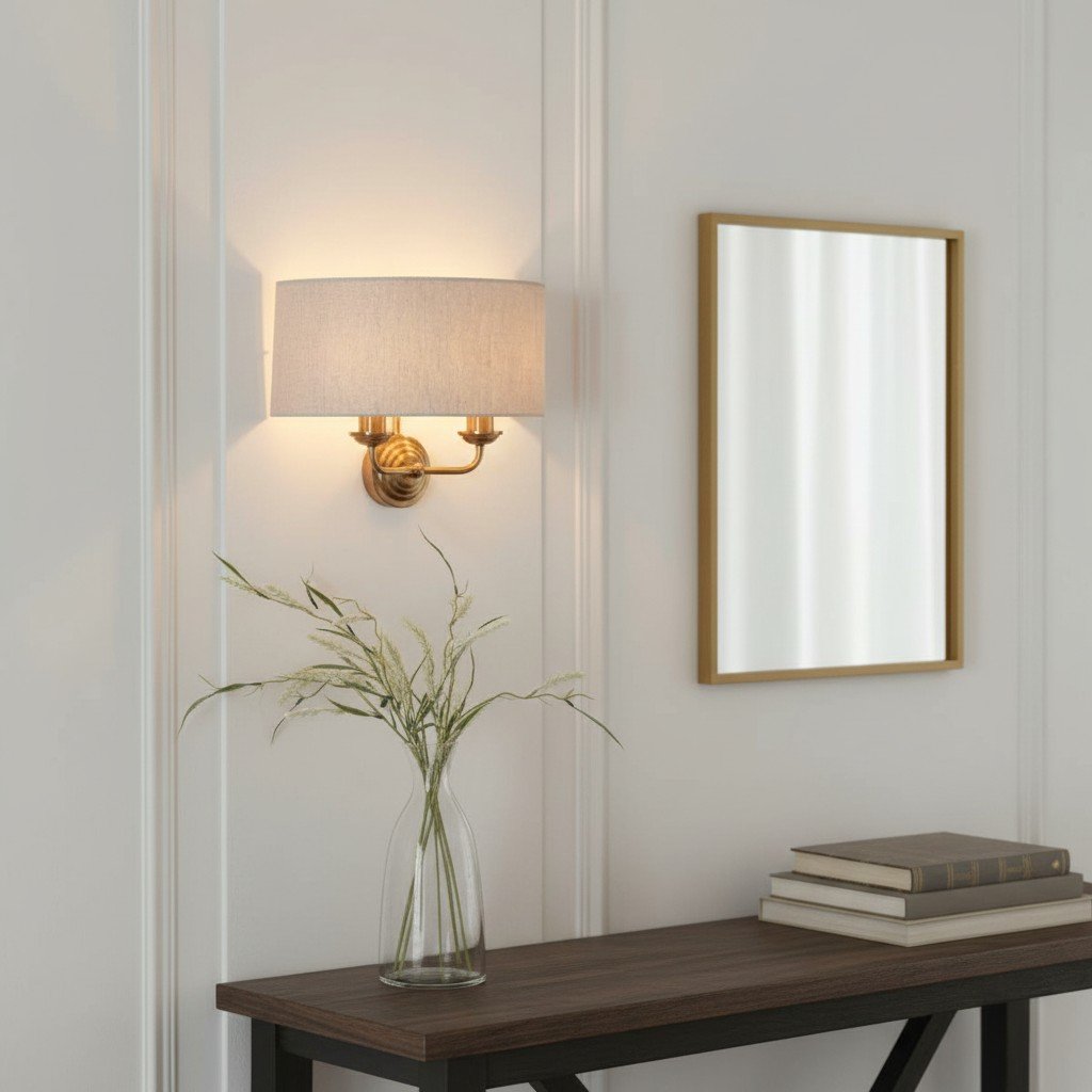 Tela Classic Wall Sconce with Fabric Shade – Elegant Metal Finish Wall Light for Living Room / Bedroom