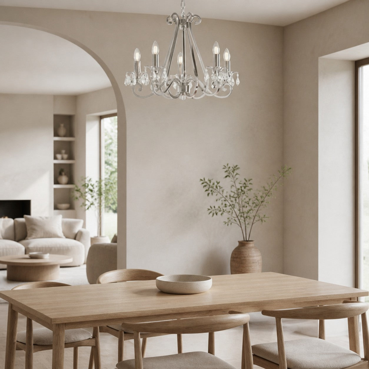 Talonis Crystal Chandelier - Traditional Candle-Style Brass and Nickel for Living Room and Dining Room
