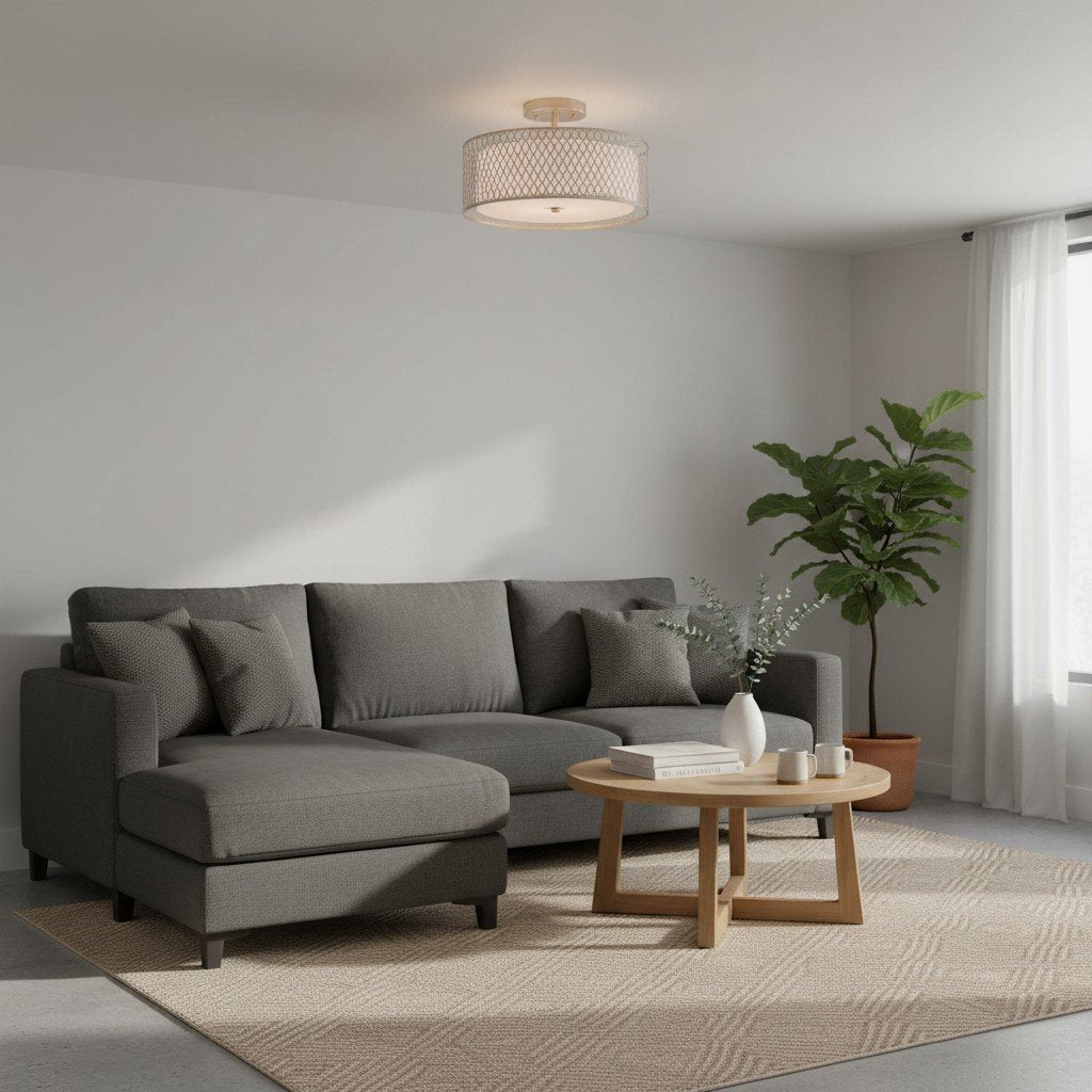 Liorin Geometric Mesh 3‑Light Flush Ceiling Light - Mesh Metal Frosted Glass Lamp for Living Room or Hallway