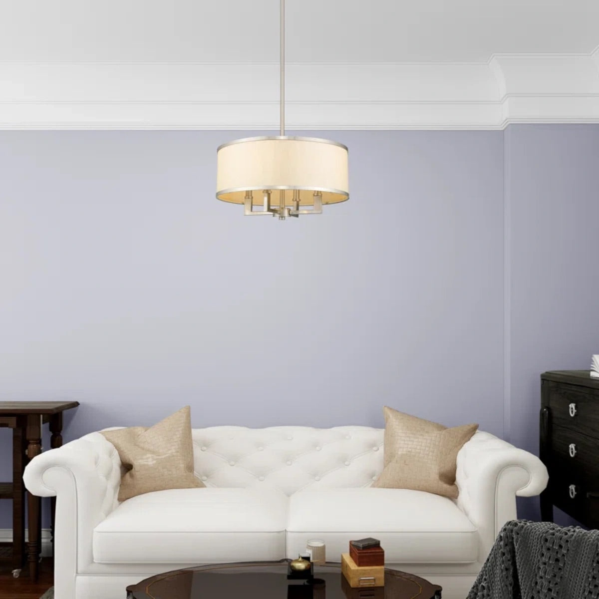 Large Drum Shade Fabric Chandelier For Dining Room