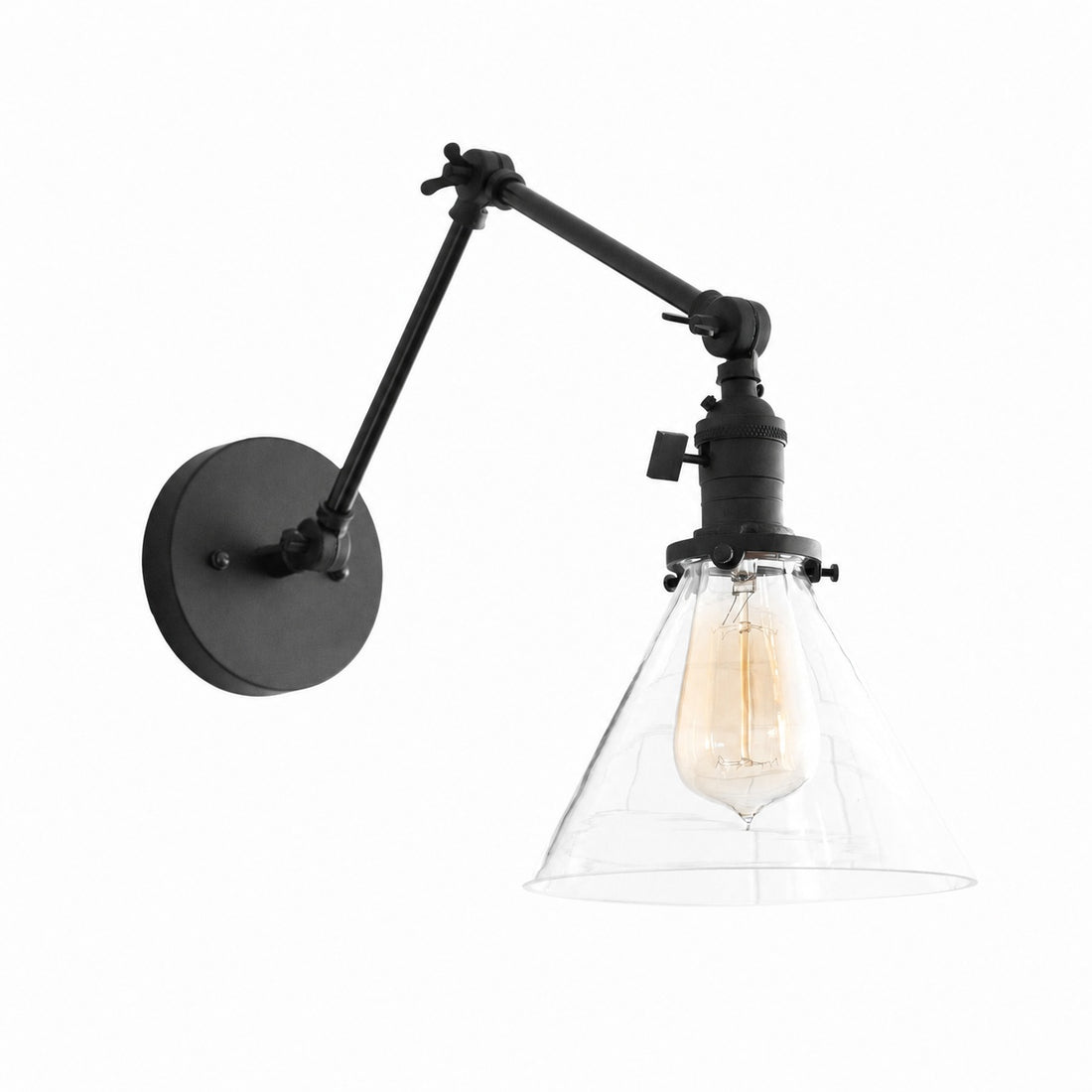 Conique Metal Industrial Wall Sconce with Adjustable Arm - Vintage Glass Cone Shade