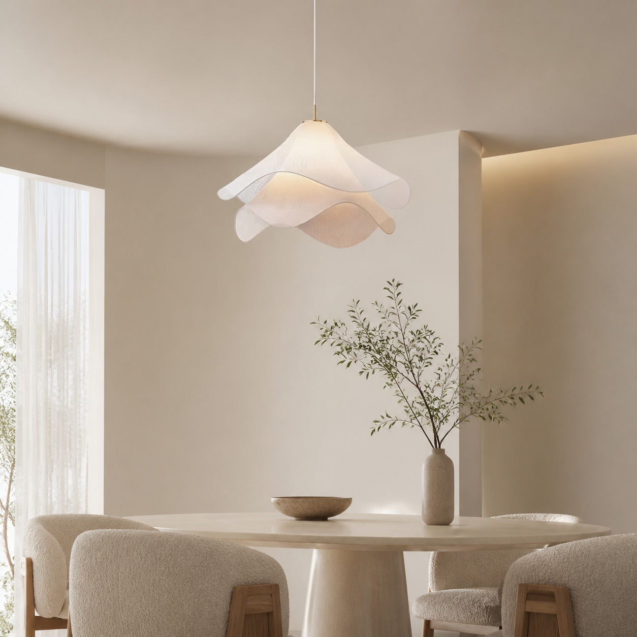 Ethereal Bloom French Floral Pleated Fabric Pendant Light