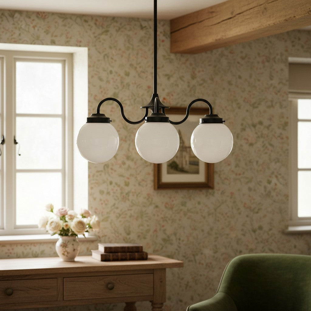 Glorica Glass Vintage Globe Chandelier - Brass 3-Light Frosted Glass Hanging Fixture