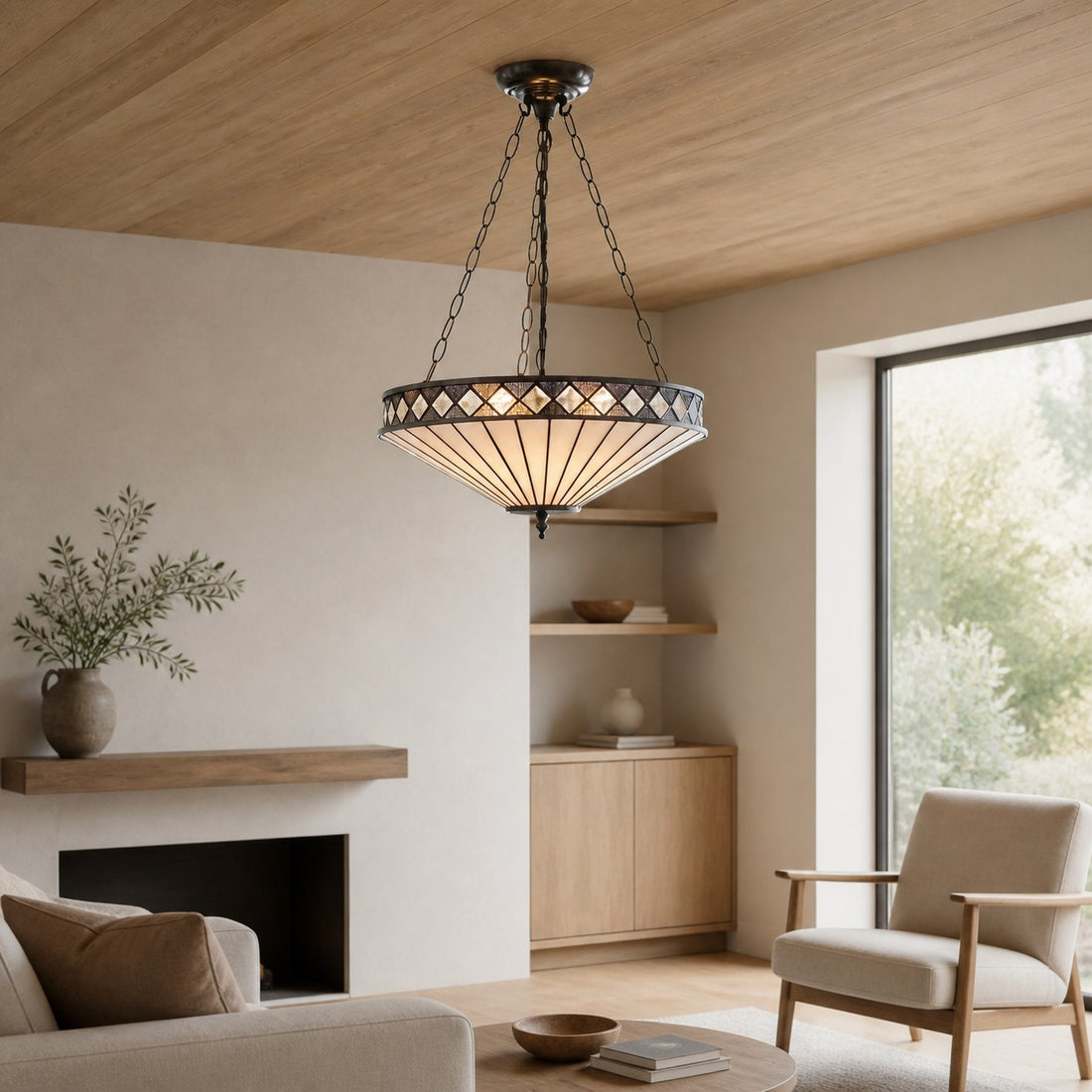 TF Fargo Adjustable Pendant with Stained-Glass Inspired Inverted Shade for Island and Dining