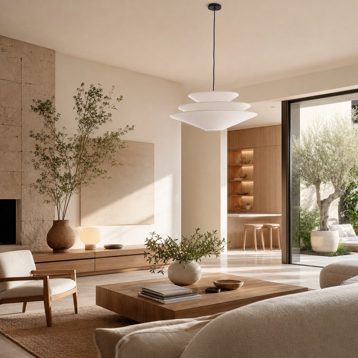 Solivara Pendant – Linen Pendant Light – Layered Shade