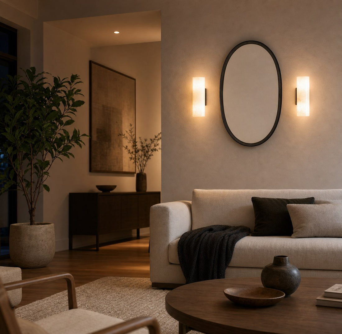 Wolvina Natural Marble Tube Sconce with Sleek Metal Details