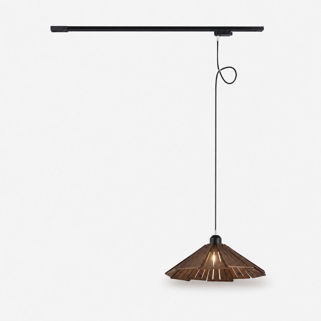 Walnut A single track wooden pendant light 35cm