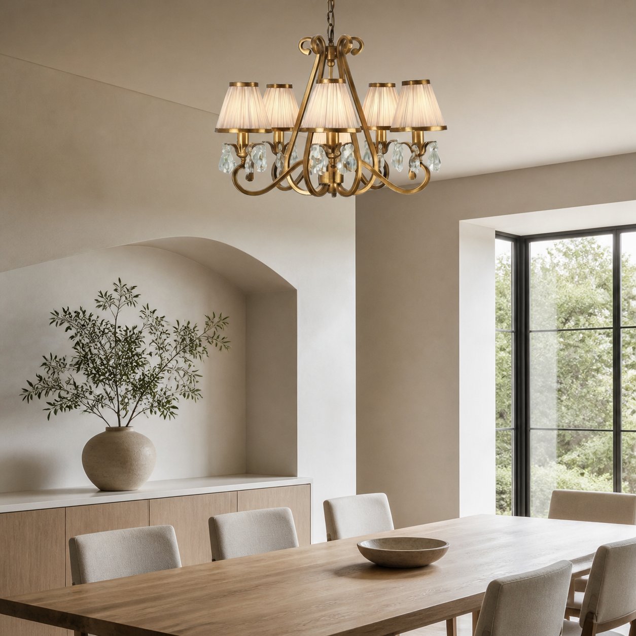 Talonis Multi-light Fabric Chandelier - Elegant Metal Curved Arms for Dining and Living