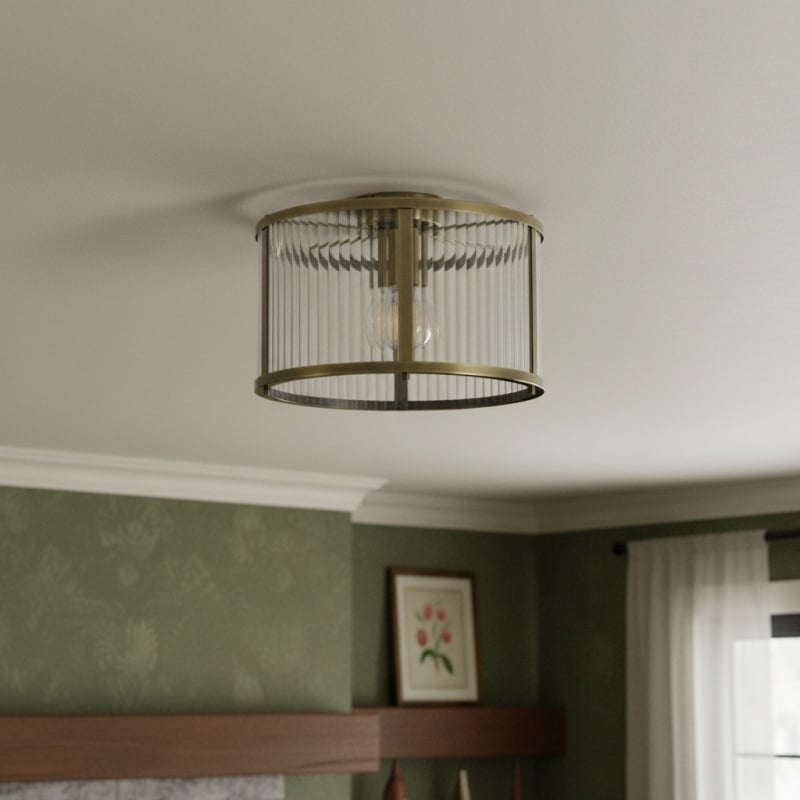 RibGlow Ribbed Glass Flush Ceiling Light – Classic Flush Mount Ceiling Lamp for Living Room or Hallway