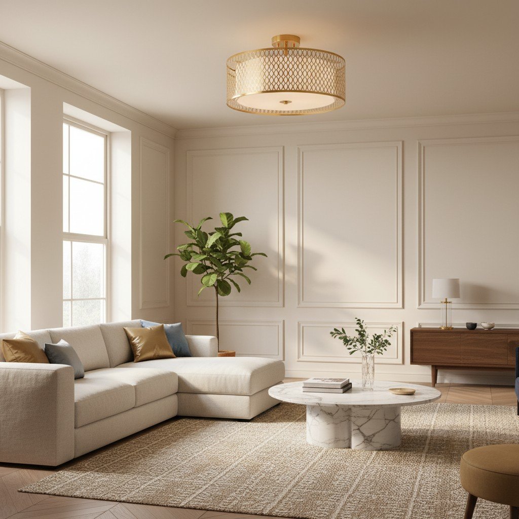 Liorin Geometric Mesh 3‑Light Flush Ceiling Light - Mesh Metal Frosted Glass Lamp for Living Room or Hallway