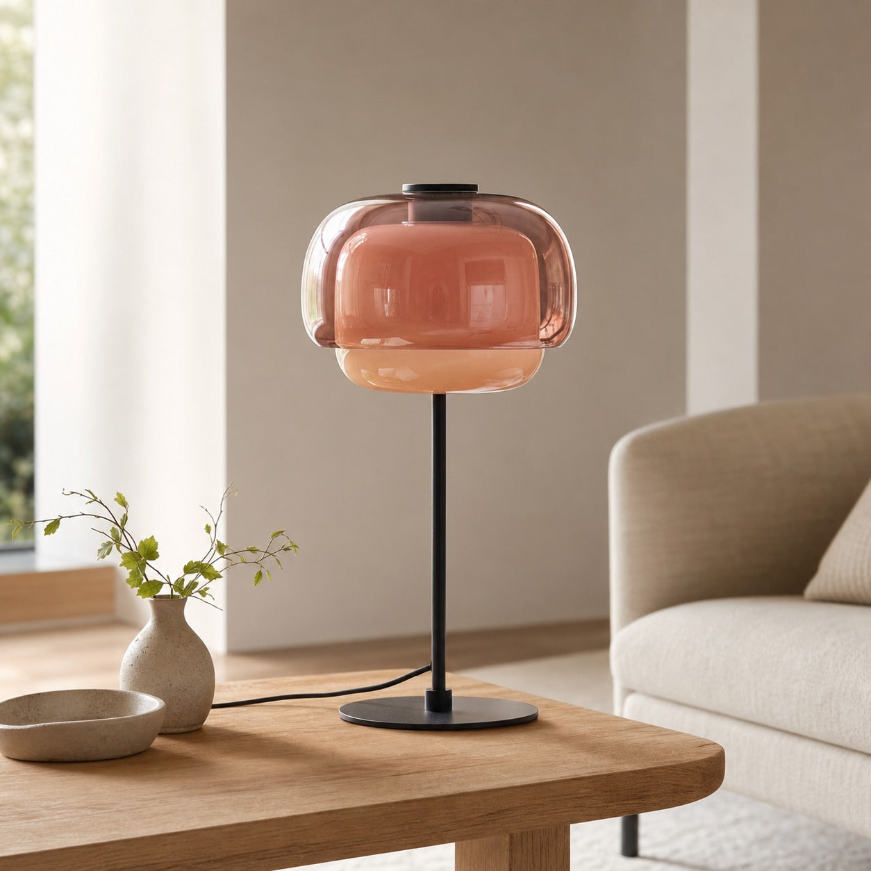Clinco Modern Retro Glass Table Lamp - Mushroom Double Shade Design