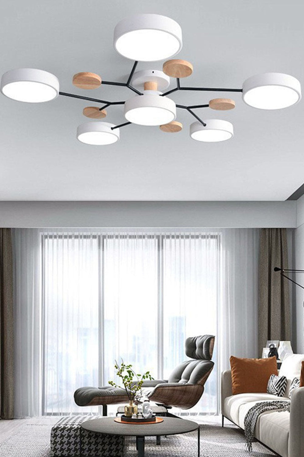 Multihead Disc Morandi Color Branch Ceiling Light
