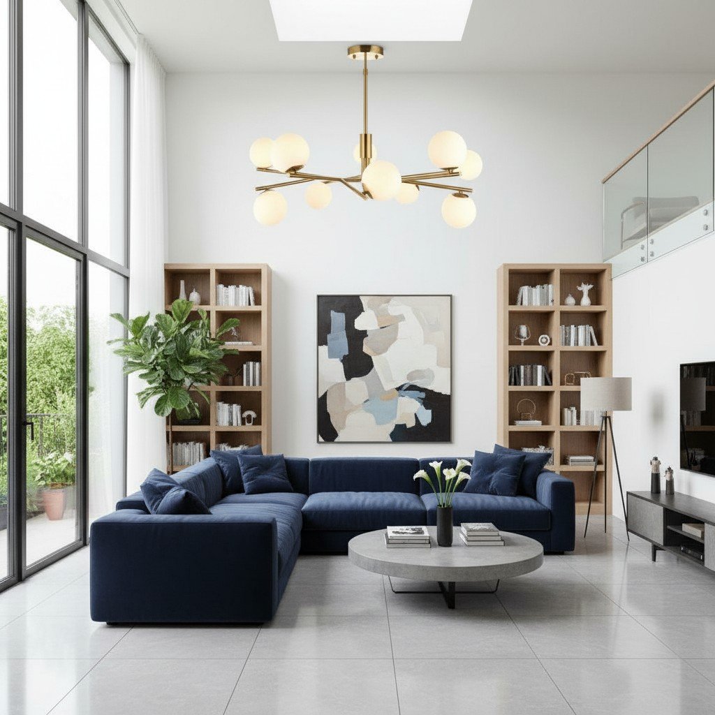 Tivara Mid-Century Modern 10-Light Pendant – Chandelier with Globe Shades for High Ceilings