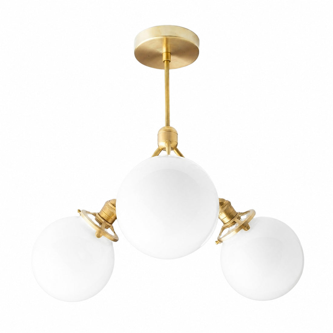 Glorica Glass Chandelier - Brass Globe Ceiling Light with Opal Shade