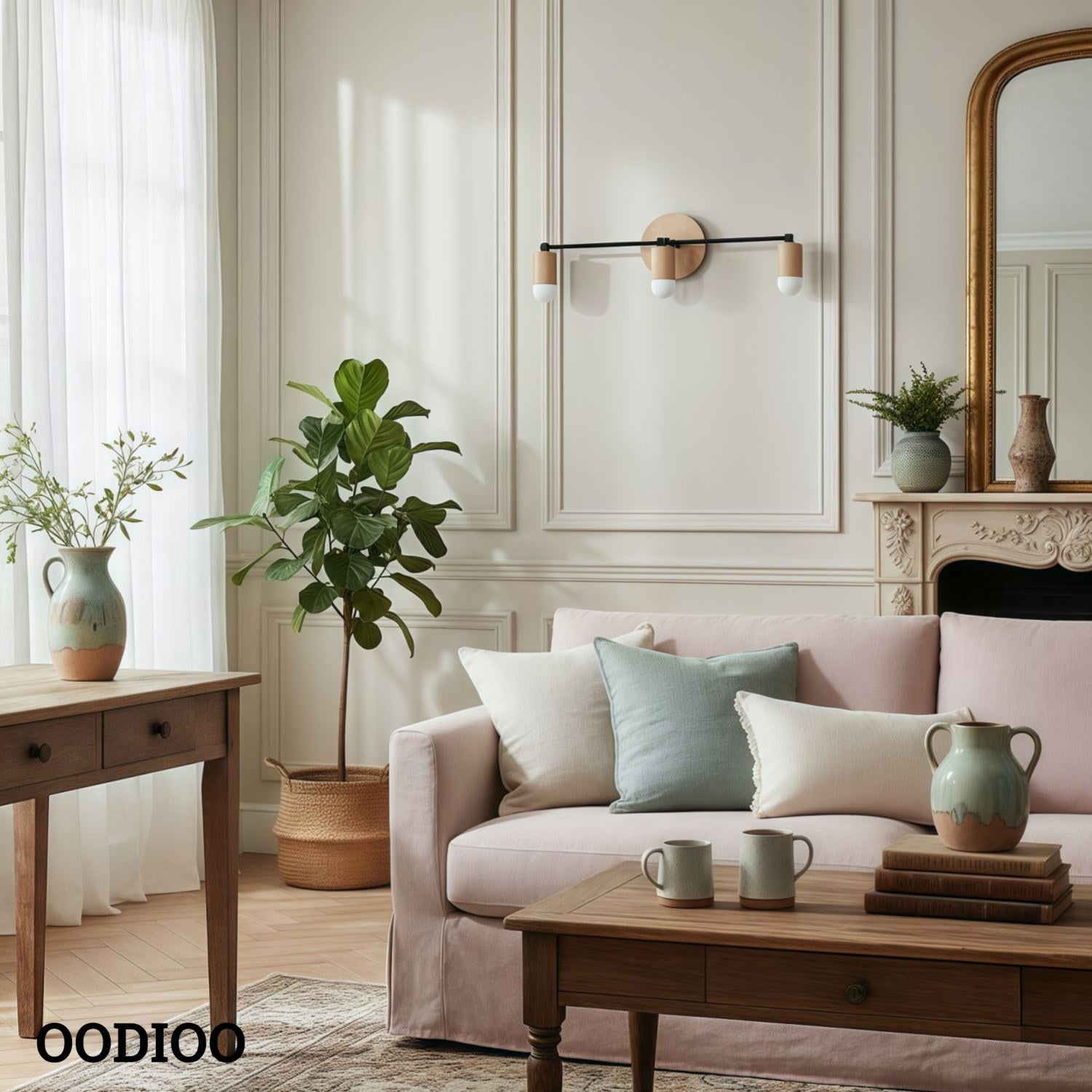 Lumen Woodgrain Frame Boho Wall Lamp – Multi Finish Vanity Lighting Solution