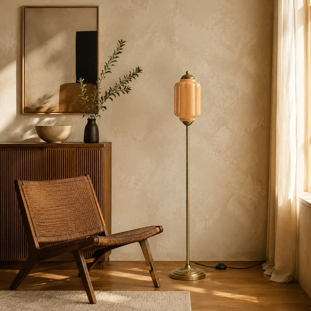 Eloise Textured Glass Pumpkin-Inspired Floor Lamp - Organic Artistry and Retro Style for Living Rooms