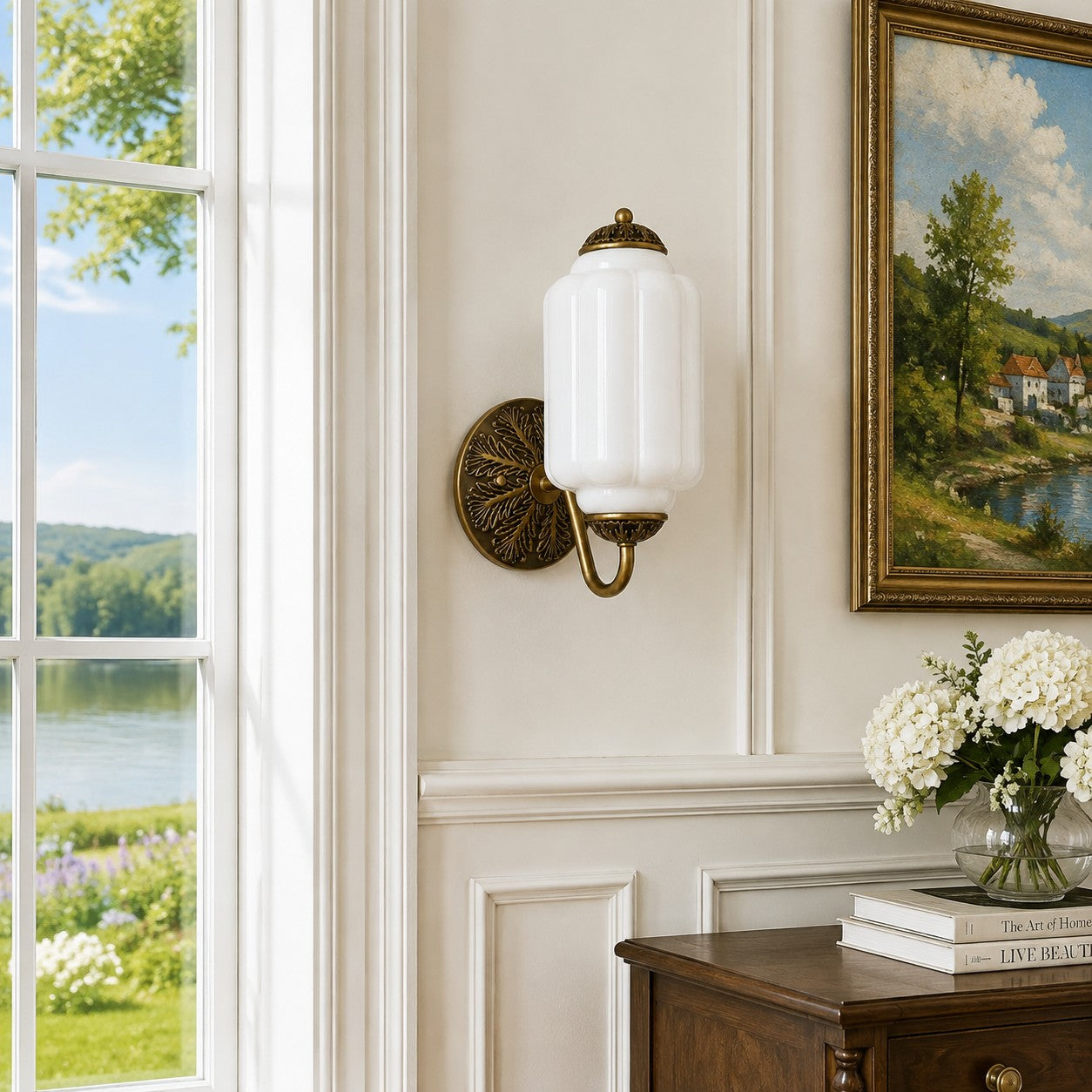 Vintage Milk Glass Sconce - Bedside Cream Eloise Wall Sconce