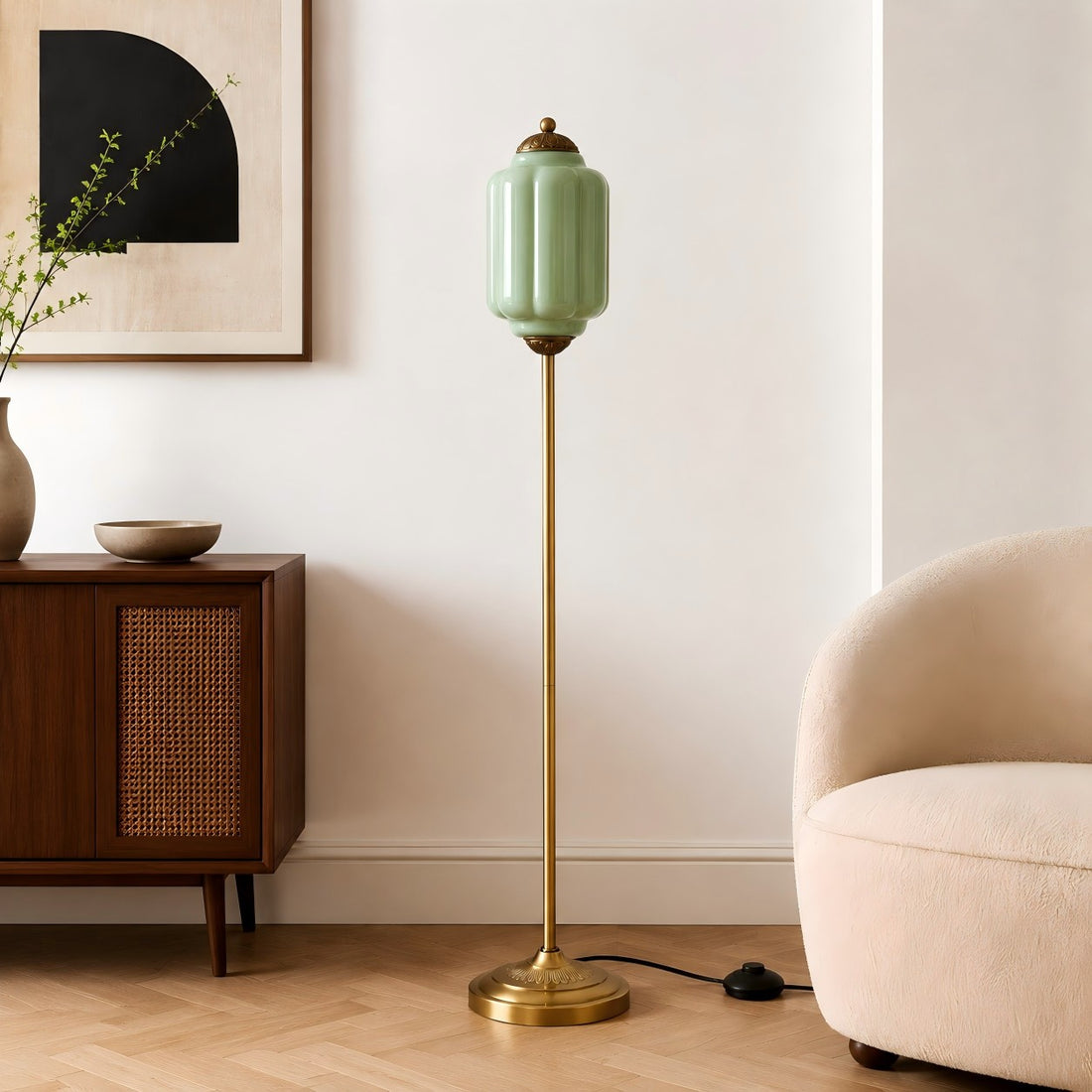 Eloise Textured Glass Pumpkin-Inspired Floor Lamp - Organic Artistry and Retro Style for Living Rooms